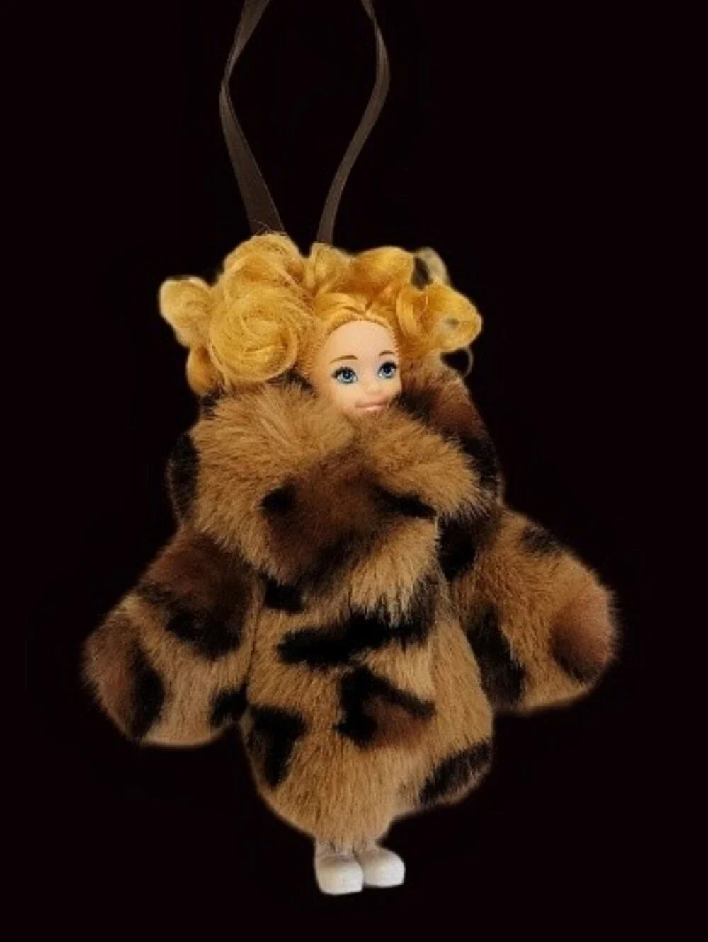 Plush Fur Doll Bag Charm - Brown Leopard Print